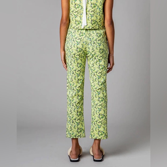 Rachel Antonoff Birdie Slim Straight Leg Pants Lime Green Chartreuse Blueberry 2 - Picture 2 of 8